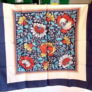 VINTAGE Italian Navy Blue & Red Floral Scarf 🇮🇹